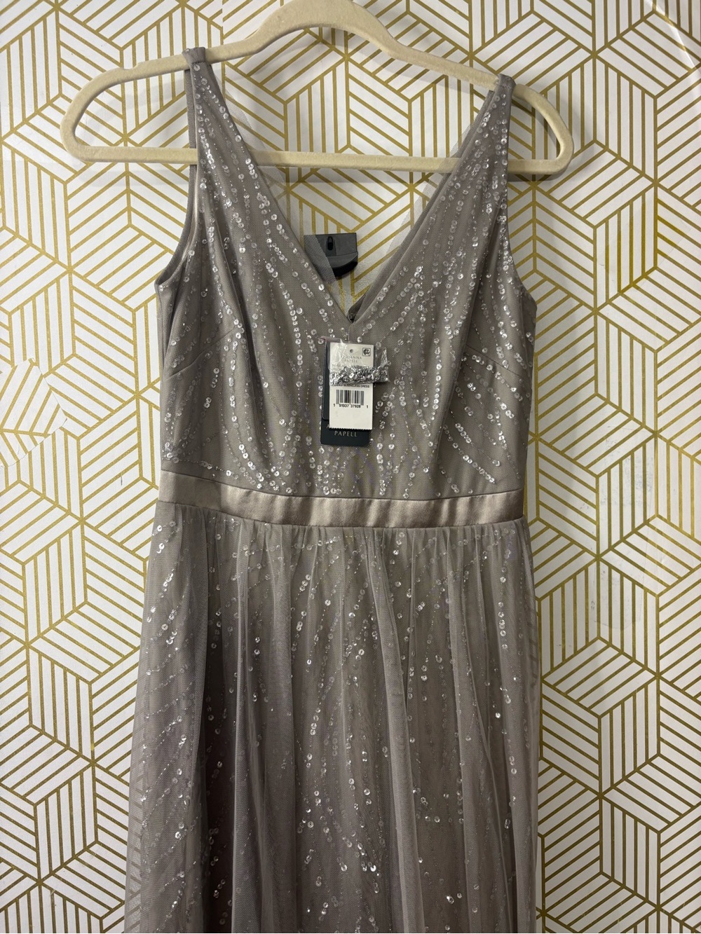 Adrianna Papell Silver Maxi Dress size 2 - Picture 2 of 11